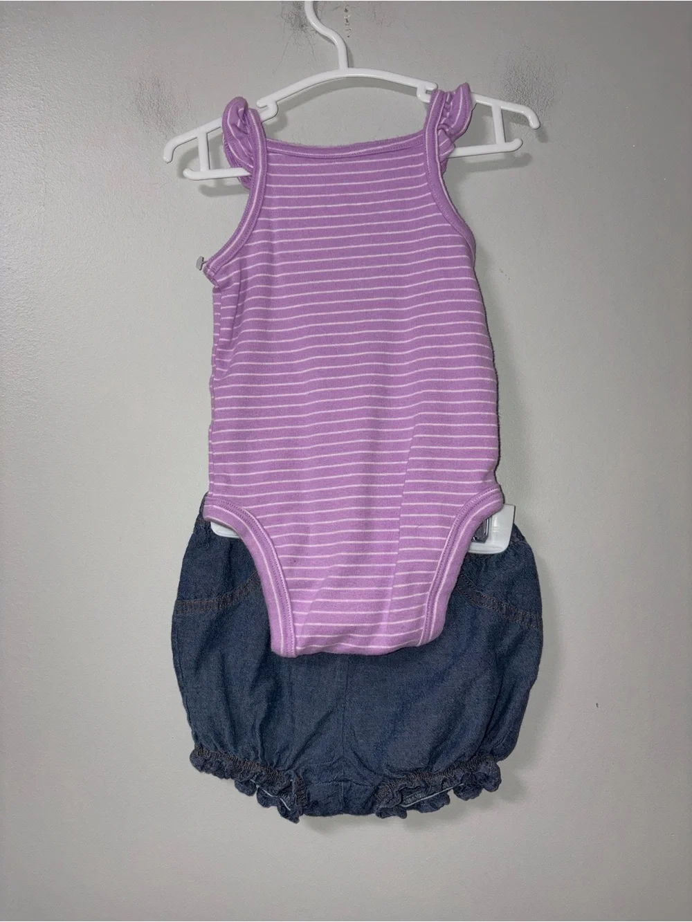 Carters Purple Striped Tank Body Suit Popsicle Embroidery & Shorts Set 6M
